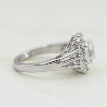 Vintage Clear Austrian Crystal Halo Ring - 18kt White Gold Electroplated, Made in USA jewelry image 1