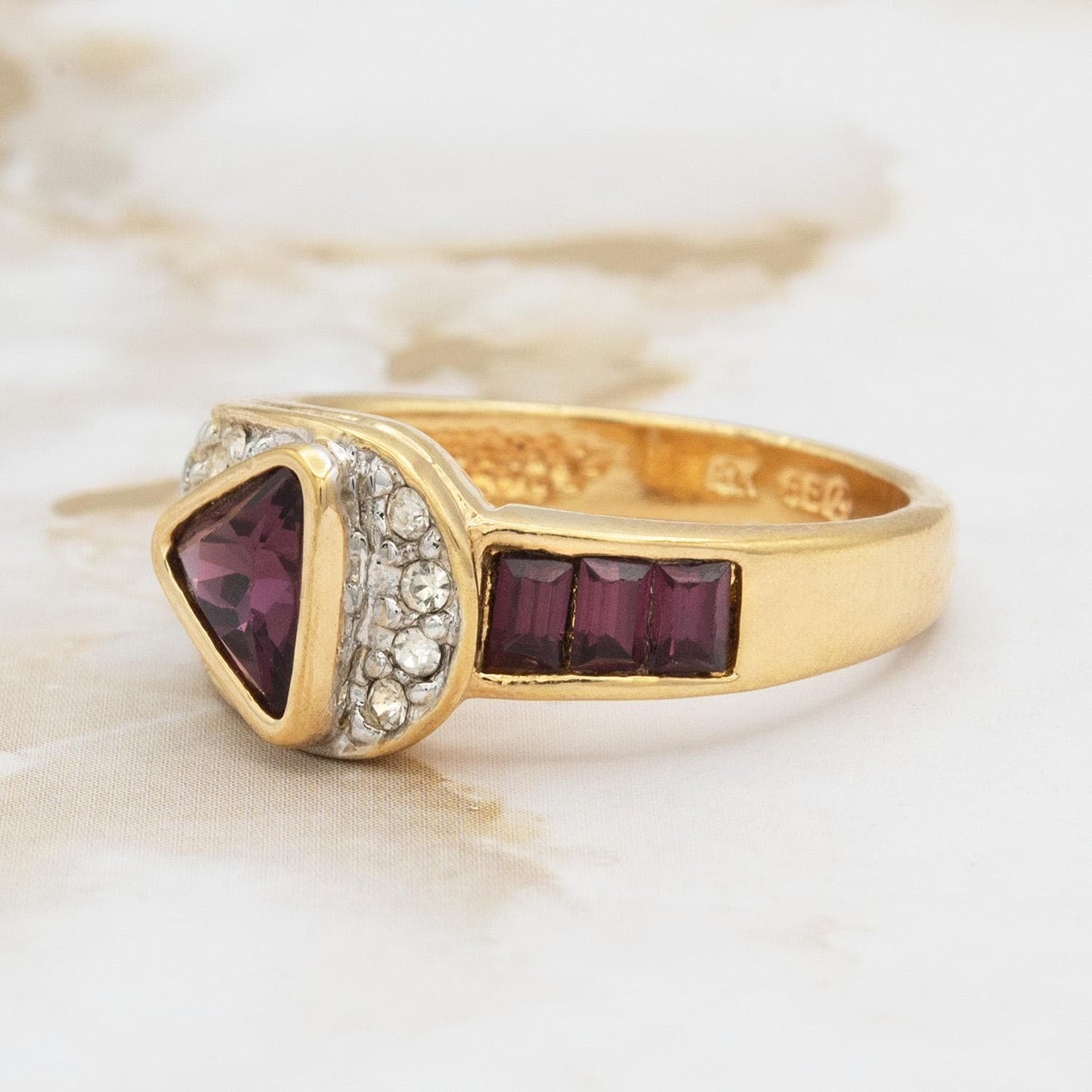 Vintage Amethyst and Clear Crystal Pavé Ring - 18kt HGE Gold Electroplated - Made in USA jewelry image 1