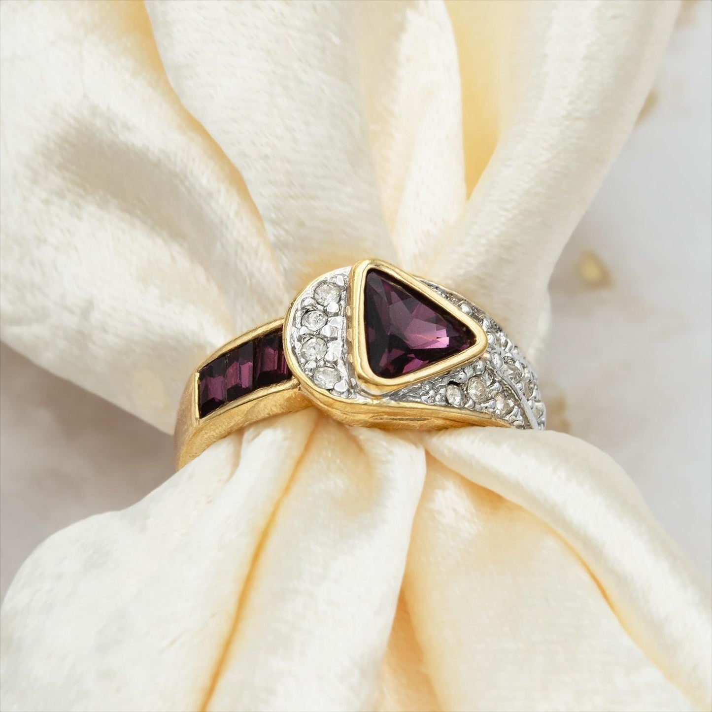 Vintage Amethyst and Clear Crystal Pavé Ring - 18kt HGE Gold Electroplated - Made in USA jewelry image 1