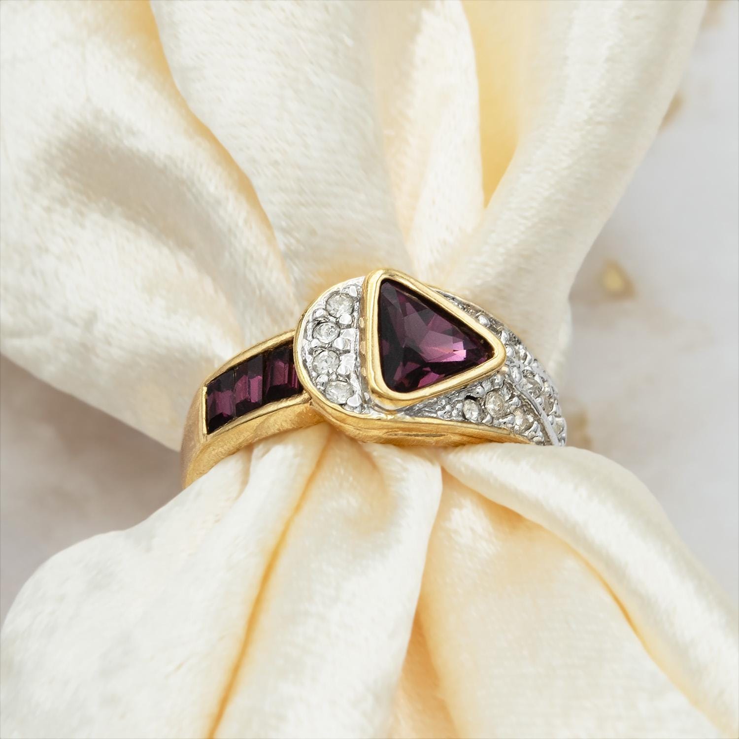 Vintage Amethyst and Clear Crystal Pavé Ring - 18kt HGE Gold Electroplated - Made in USA jewelry image 1