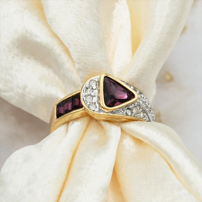 Vintage Amethyst and Clear Crystal Pavé Ring - 18kt HGE Gold Electroplated - Made in USA jewelry image 1