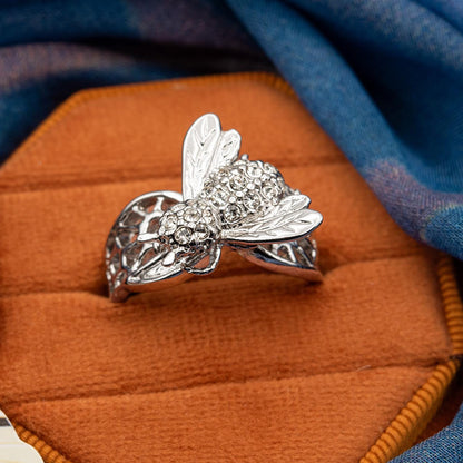 Maya Austrian Crystal Bee Ring - 18k White Gold Electroplated jewelry image 1