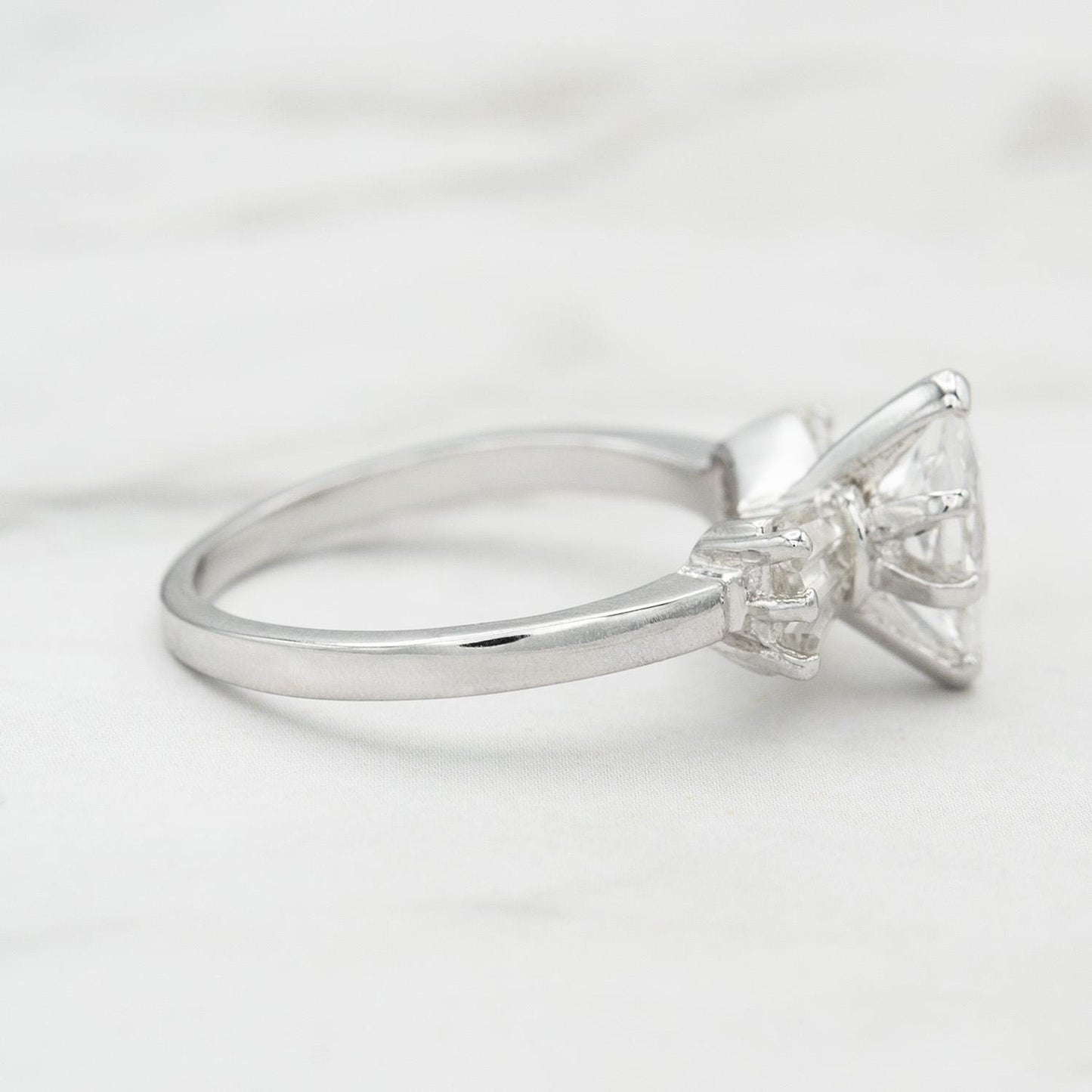 Vintage 1980s 18k White Gold Plated Marquise Cubic Zirconia Engagement Style Ring – Made in USA jewelry image 1