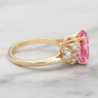 Vintage 1980s Austrian Crystal Pink Tourmaline Color Emerald Cut Ring – 18k Gold Electroplated jewelry image 1