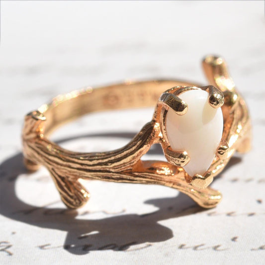 Vintage Genuine Opal 18k Yellow Gold Electroplated Twig Style Ring - Made in USA jewelry image 1