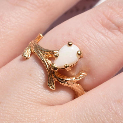 Vintage Genuine Opal 18k Yellow Gold Electroplated Twig Style Ring - Made in USA jewelry image 1