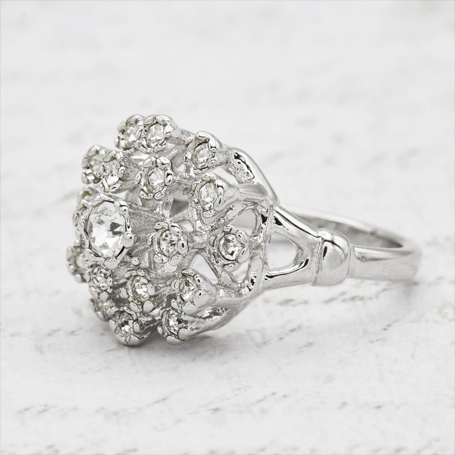 Vintage Clear Austrian Crystal Burst Ring – 18k White Gold Electroplated, Made in USA jewelry image 1