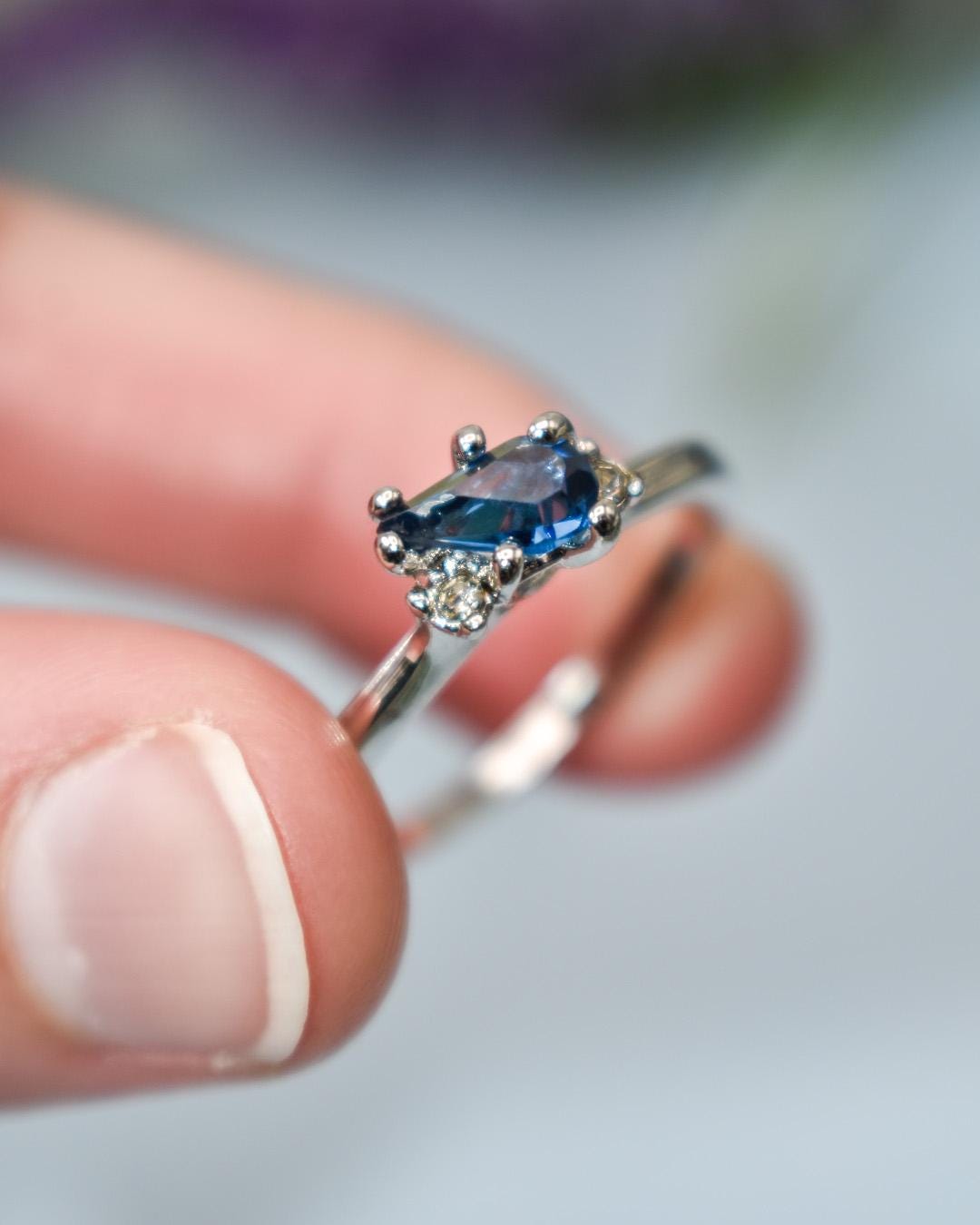 Vintage 18k White Gold Electroplated Sapphire Austrian Crystal Ring - Made in USA jewelry image 1