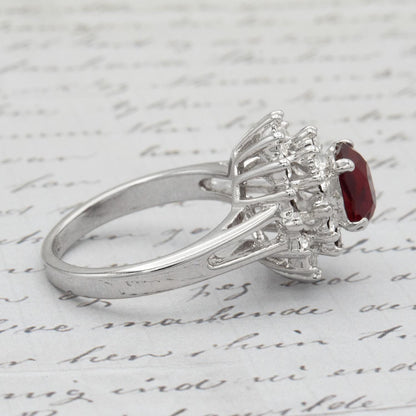 Vintage Ruby and Clear Austrian Crystal Cocktail Ring - 18kt White Gold Electroplated jewelry image 1