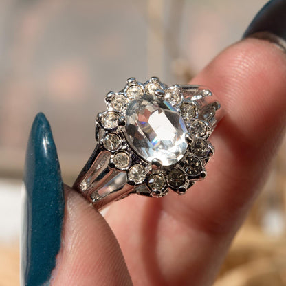 Vintage Clear Austrian Crystal Halo Ring - 18kt White Gold Electroplated, Made in USA jewelry image 1