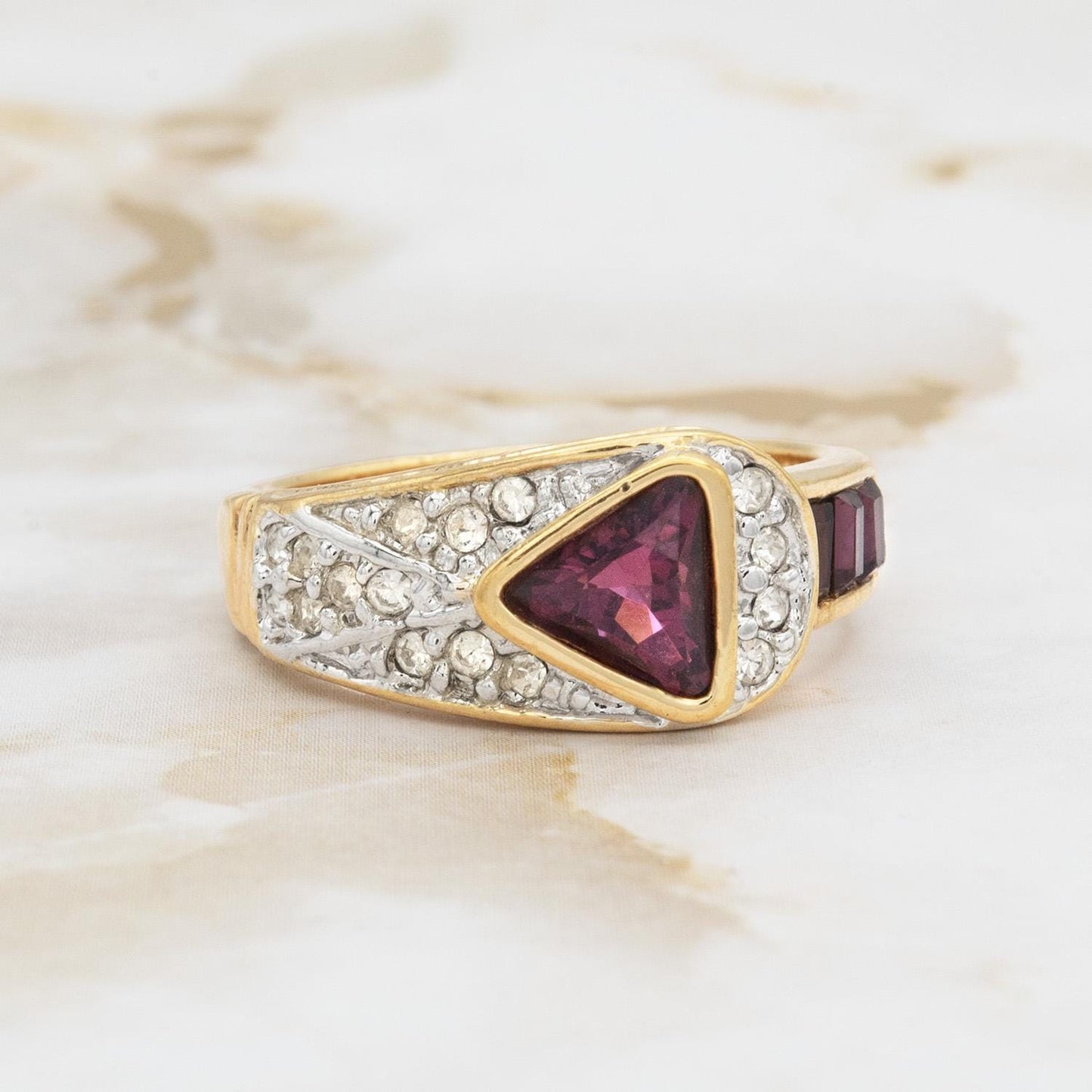 Vintage Amethyst and Clear Crystal Pavé Ring - 18kt HGE Gold Electroplated - Made in USA jewelry image 1
