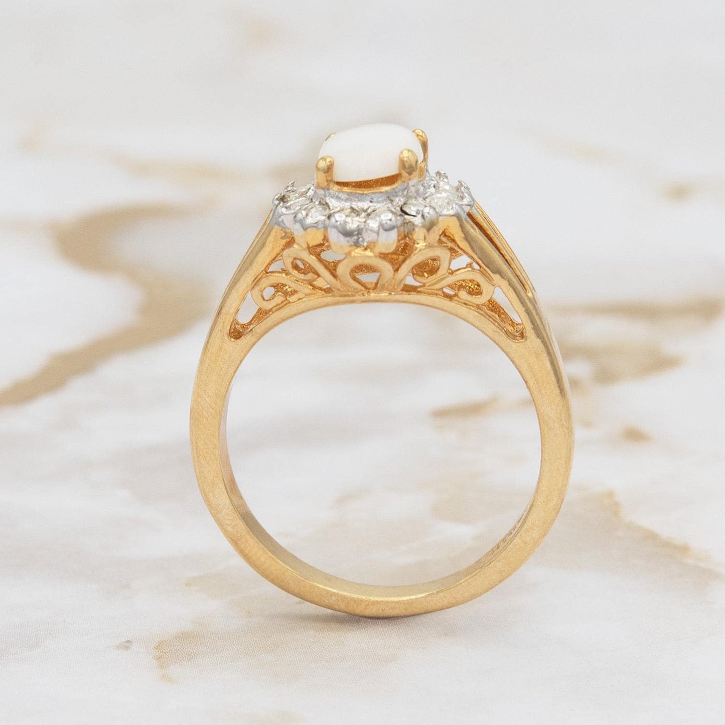 Vintage Pinfire Opal and Clear Austrian Crystal Halo Ring – 18kt HGE Gold Electroplated, Made in USA jewelry image 1