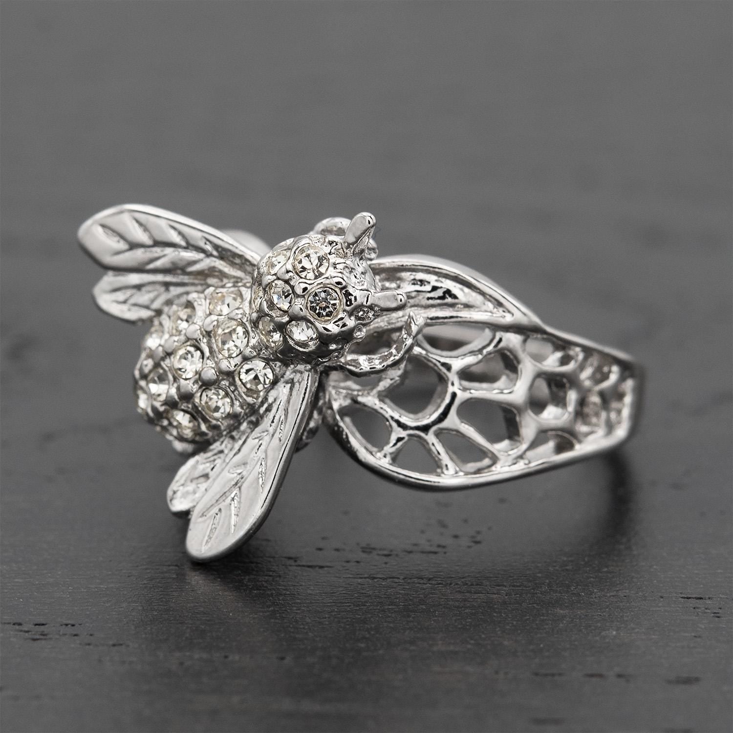 Maya Austrian Crystal Bee Ring - 18k White Gold Electroplated jewelry image 1