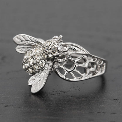 Maya Austrian Crystal Bee Ring - 18k White Gold Electroplated jewelry image 1