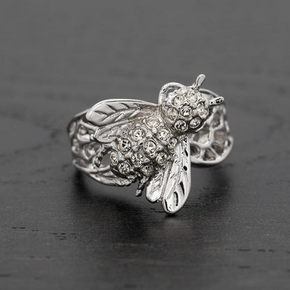 Maya Austrian Crystal Bee Ring - 18k White Gold Electroplated jewelry image 1