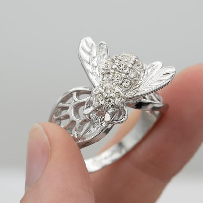 Maya Austrian Crystal Bee Ring - 18k White Gold Electroplated jewelry image 1