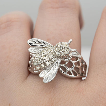 Maya Austrian Crystal Bee Ring - 18k White Gold Electroplated jewelry image 1