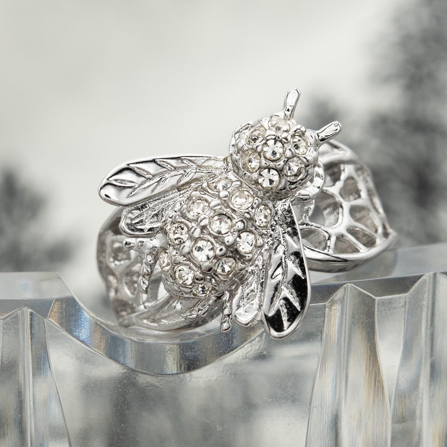 Maya Austrian Crystal Bee Ring - 18k White Gold Electroplated jewelry image 1