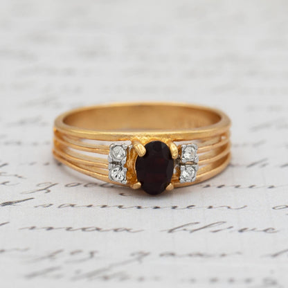Vintage Garnet CZ and Clear Austrian Crystal Ring - 18kt Gold Electroplated - Made in USA jewelry image 1