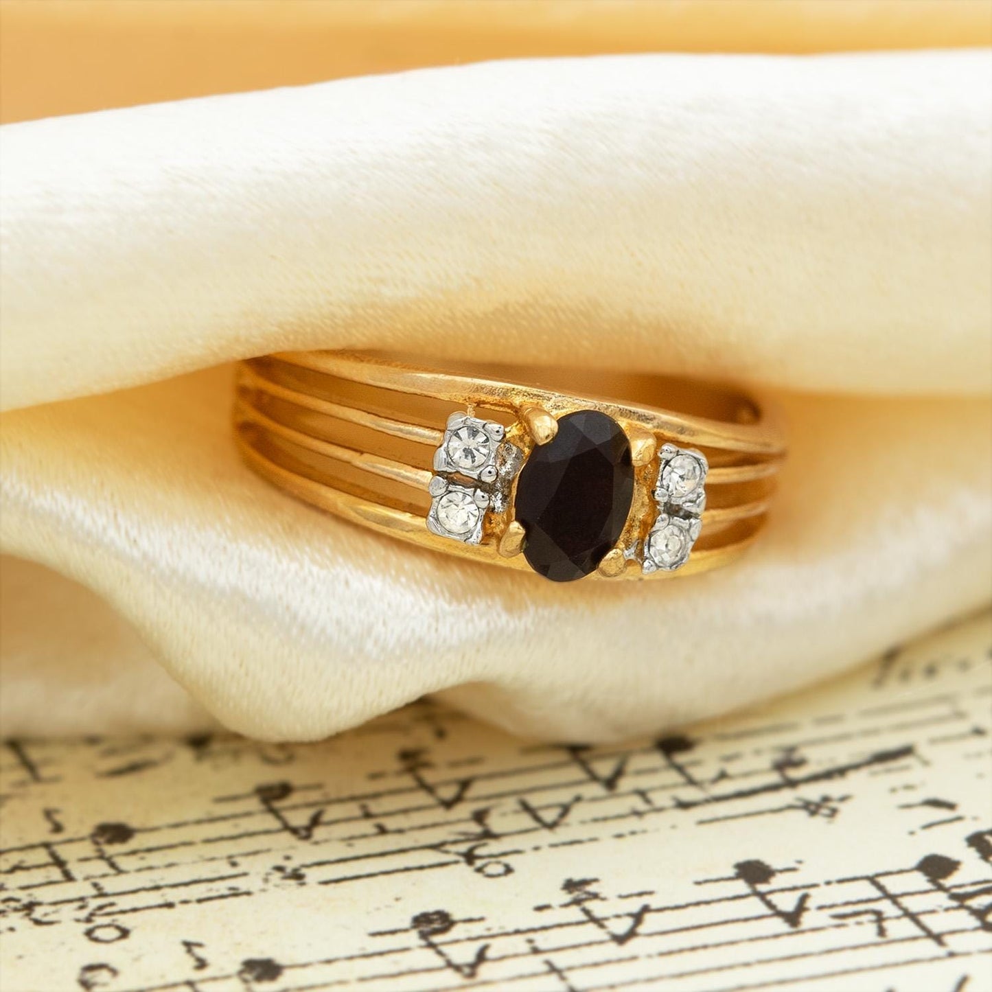 Vintage Garnet CZ and Clear Austrian Crystal Ring - 18kt Gold Electroplated - Made in USA jewelry image 1
