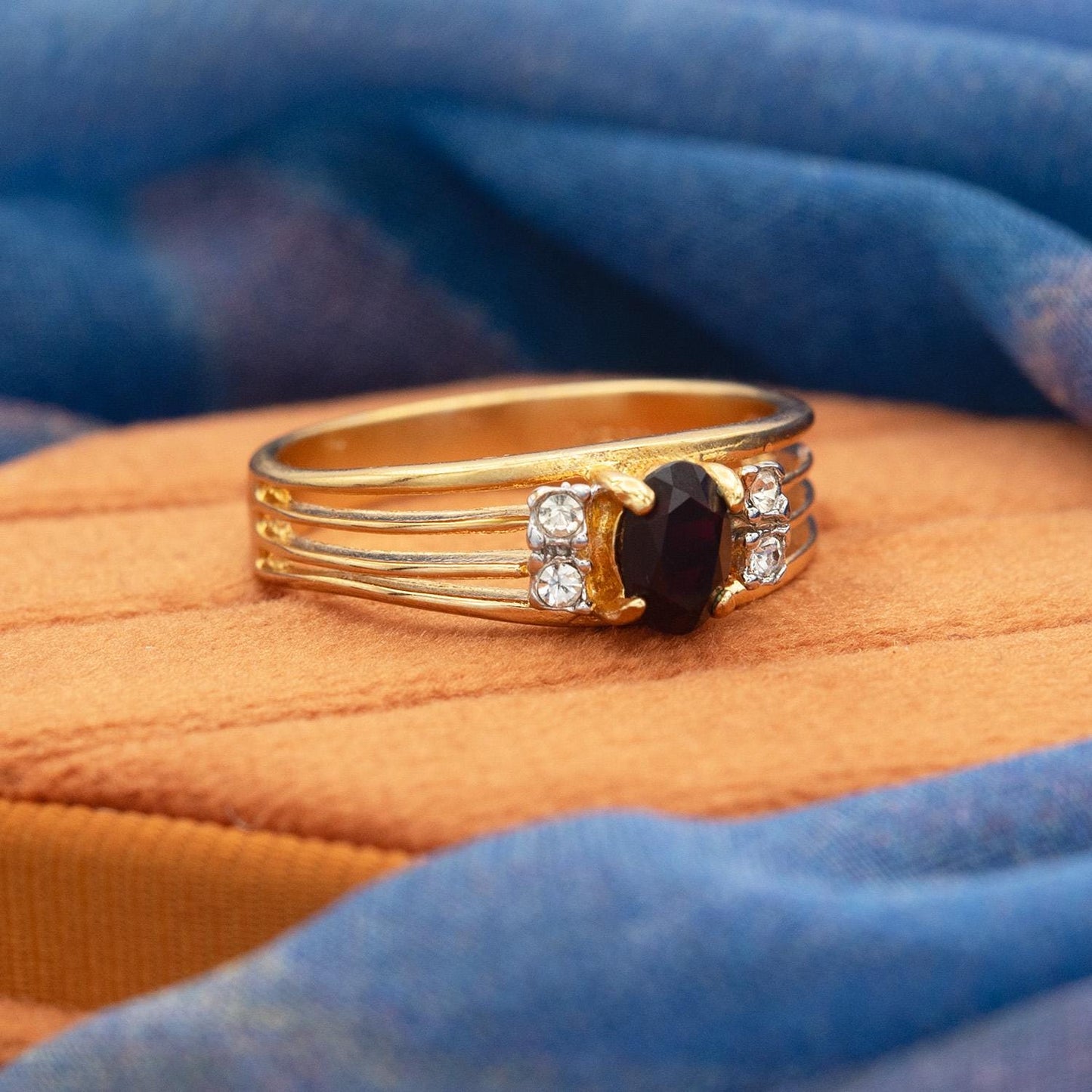Vintage Garnet CZ and Clear Austrian Crystal Ring - 18kt Gold Electroplated - Made in USA jewelry image 1