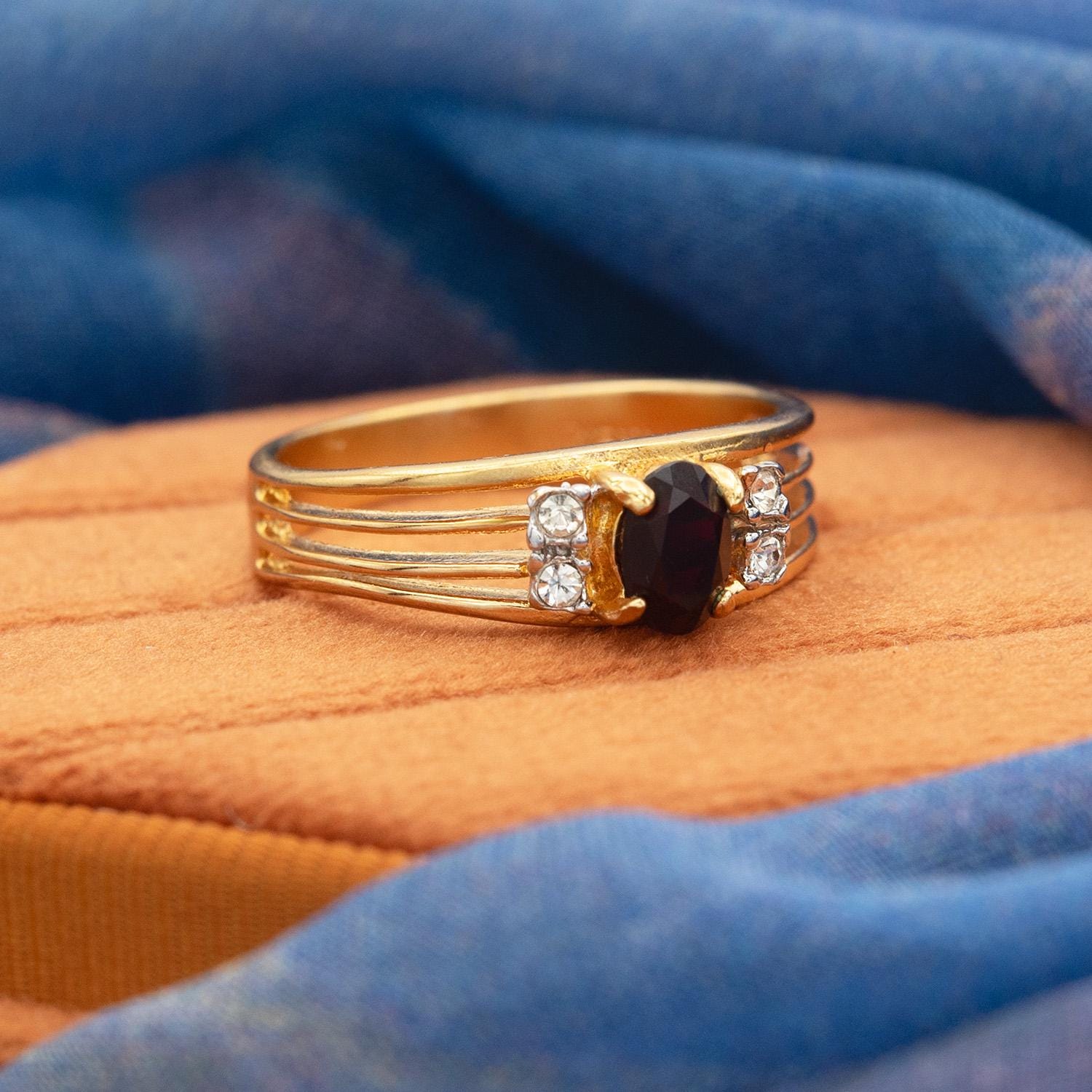 Vintage Garnet CZ and Clear Austrian Crystal Ring - 18kt Gold Electroplated - Made in USA jewelry image 1