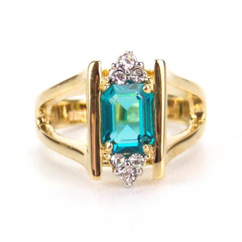 Vintage 1980s Smoky Topaz and Clear Swarovski Crystal 18k Gold Electroplated Ring jewelry image 1