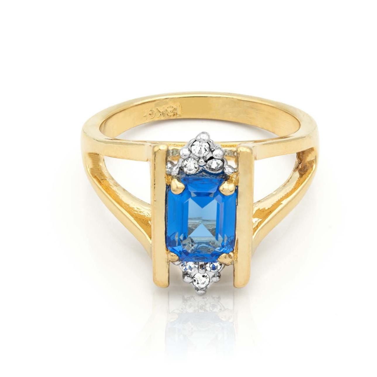 Amelia Vintage 1980s Sapphire and Austrian Crystal Ring - 18k Gold Electroplated jewelry image 1