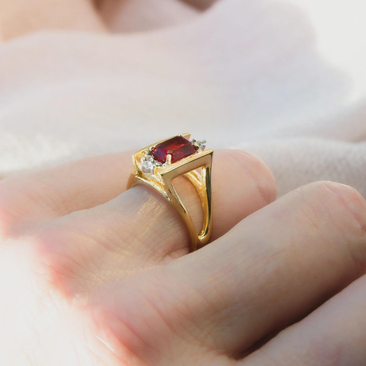 Stella 1980s Smoke Topaz and Clear Austrian Crystal 18k Gold Electroplated Ring jewelry image 1