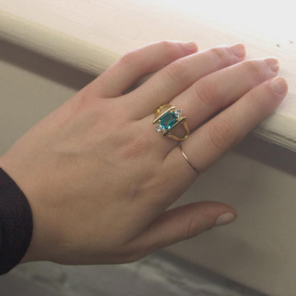 Stella 1980s Smoke Topaz and Clear Austrian Crystal 18k Gold Electroplated Ring jewelry image 1