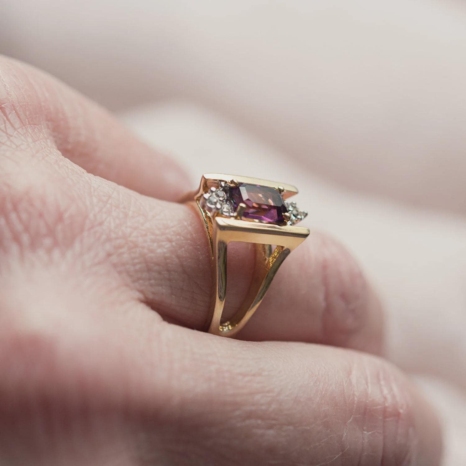 Stella 1980s Smoke Topaz and Clear Austrian Crystal 18k Gold Electroplated Ring jewelry image 1