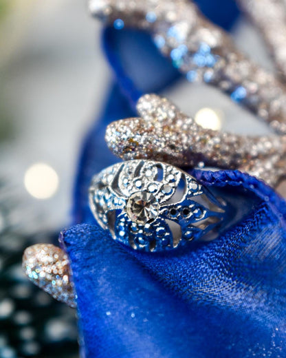 Vintage 1970s Edwardian Style Princess Ring - 18k White Gold Electroplated with Austrian Crystals jewelry image 1