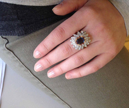 Vintage Sapphire Austrian Crystal Cocktail Ring – 18kt Yellow Gold Electroplated jewelry image 1