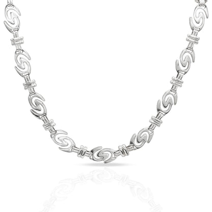 Vintage Oscar de la Renta Silver Tone "O" Insignia Logo Link Necklace jewelry image 1