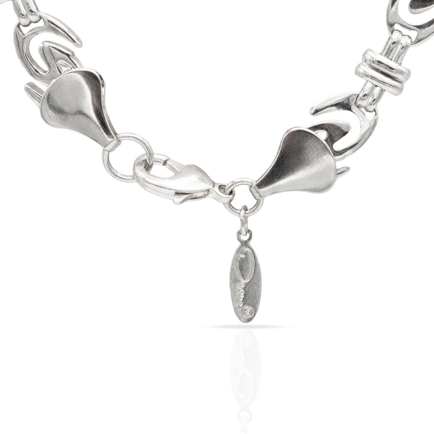 Vintage Oscar de la Renta Silver Tone "O" Insignia Logo Link Necklace jewelry image 1
