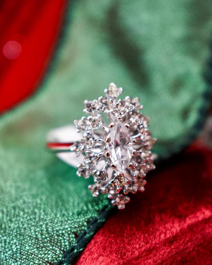 Vintage Marquise Clear Crystal Cocktail Ring - 18kt Yellow Gold Electroplated jewelry image 1