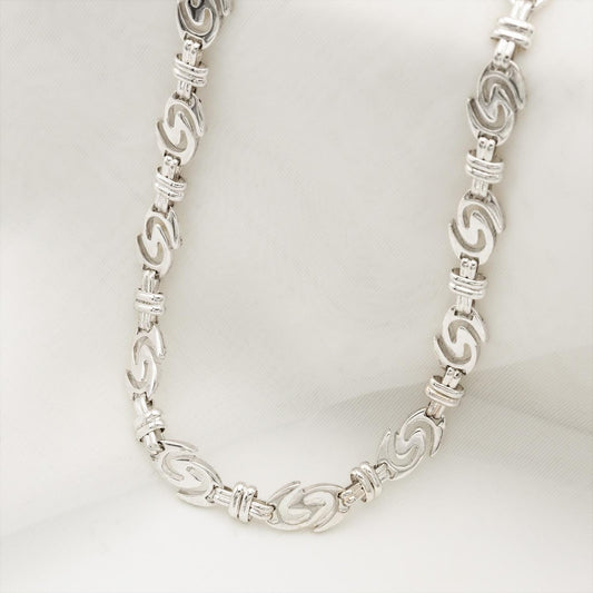 Vintage Oscar de la Renta Silver Tone "O" Insignia Logo Link Necklace jewelry image 1