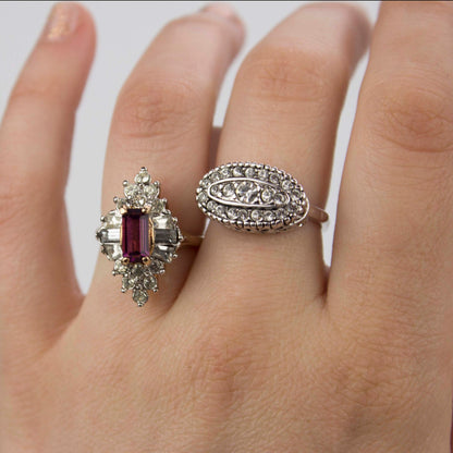 Vintage 1970s Amethyst and Clear Austrian Crystal 18k Gold Electroplated Cocktail Ring jewelry image 1