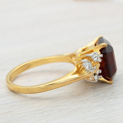 Vintage 1980s Garnet Austrian Crystal Emerald Cut Ring – 18k Gold Electroplated jewelry image 1