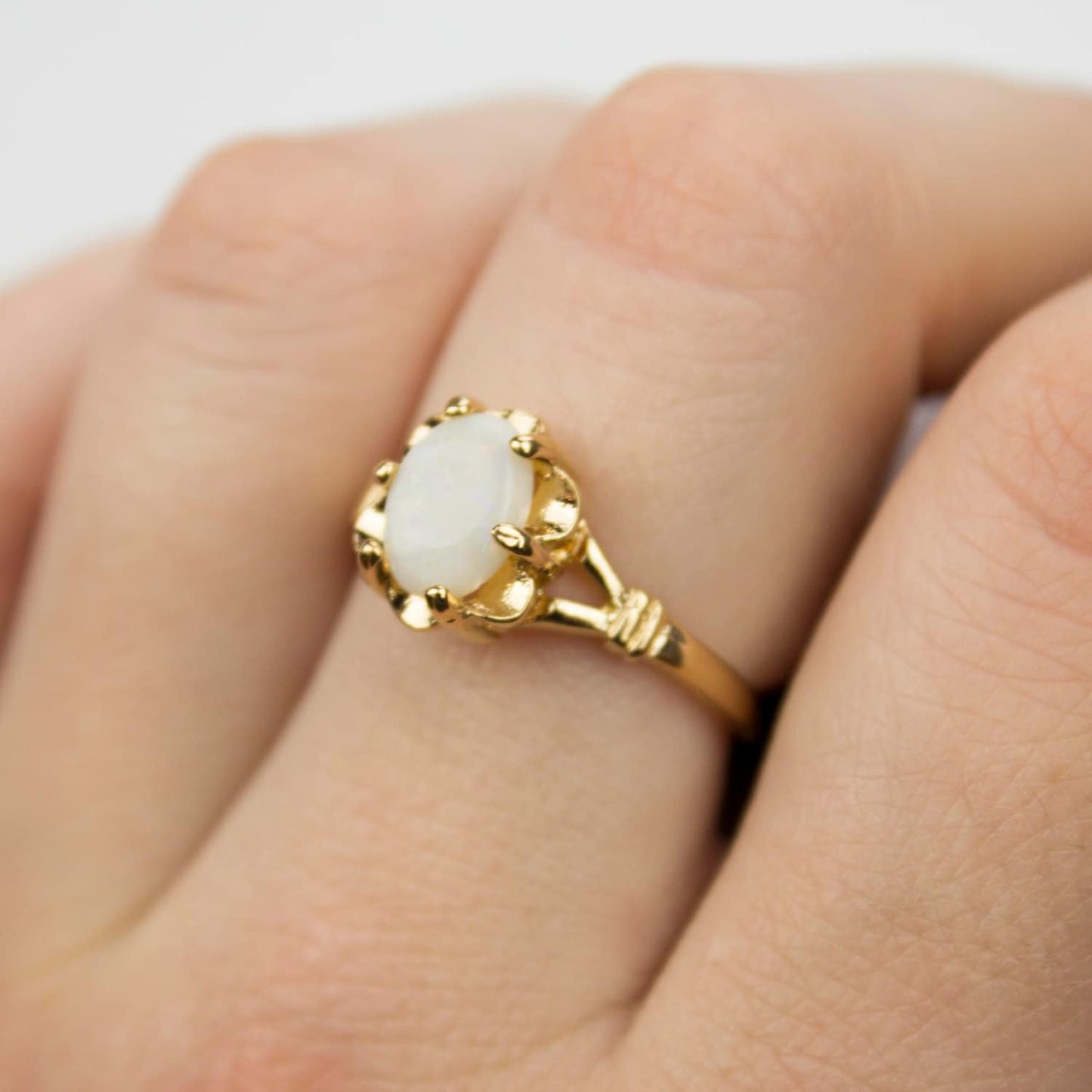 Vintage 1970s Genuine Opal Solitaire Ring - 18k Yellow Gold Electroplated - Made in USA jewelry image 1