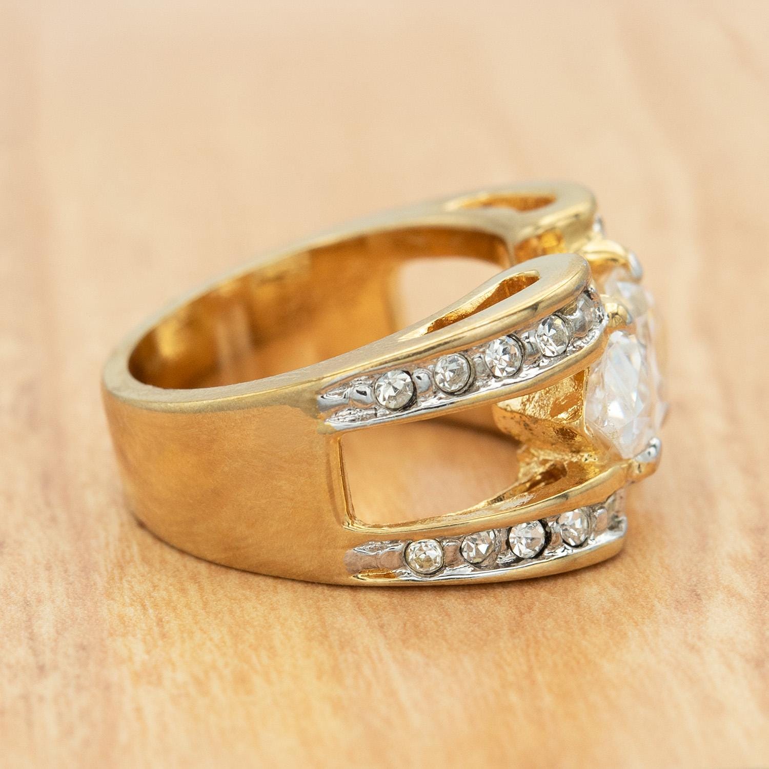 Vintage 1980s Marquise Cut Clear CZ Statement Ring – 18k Gold Electroplated jewelry image 1