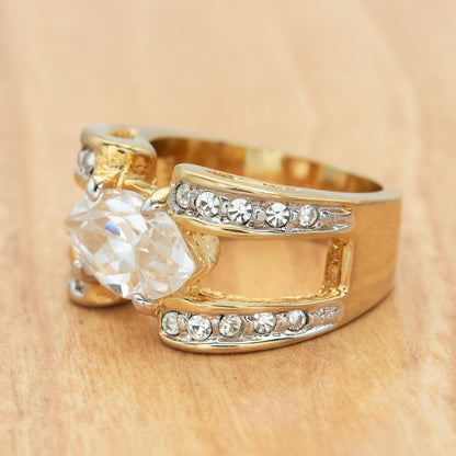 Vintage 1980s Marquise Cut Clear CZ Statement Ring – 18k Gold Electroplated jewelry image 1