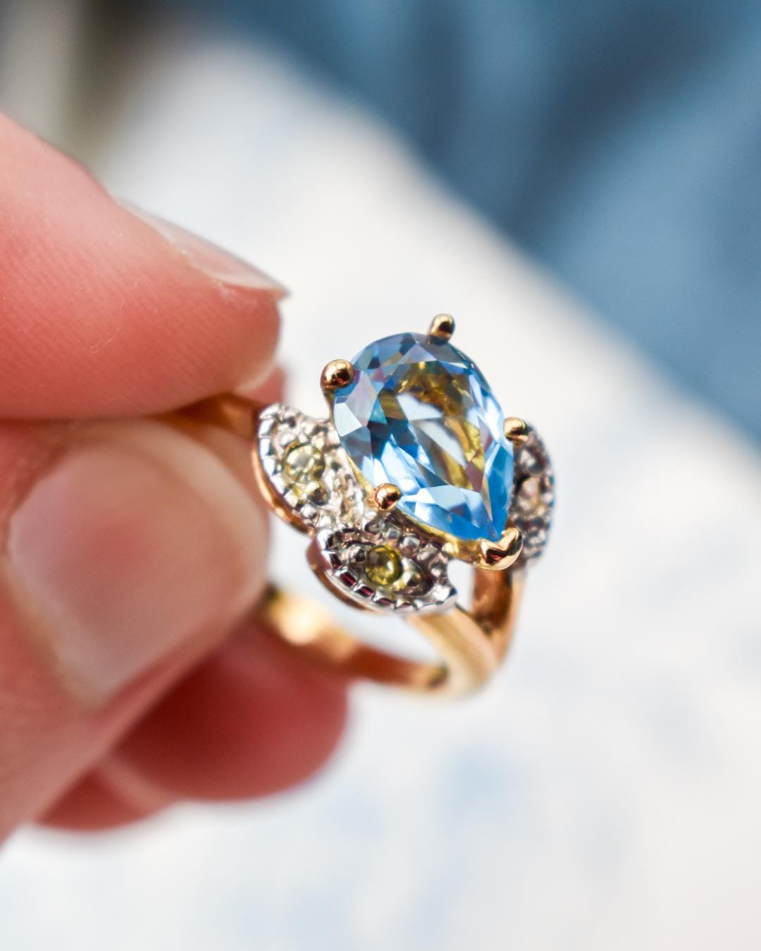 Vintage 1970s Aquamarine Blue Austrian Crystal Cocktail Ring - 18k Gold Electroplated #R1928 jewelry image 1