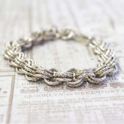 Vintage Oscar De La Renta Silver Tone Textured Links Bracelet jewelry image 1