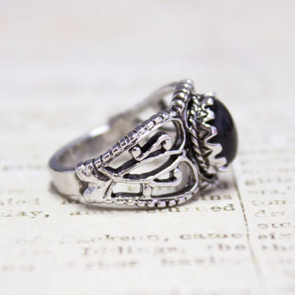 Vintage Genuine Onyx Filigree Ring - 18k White Gold Electroplated - Made in USA jewelry image 1