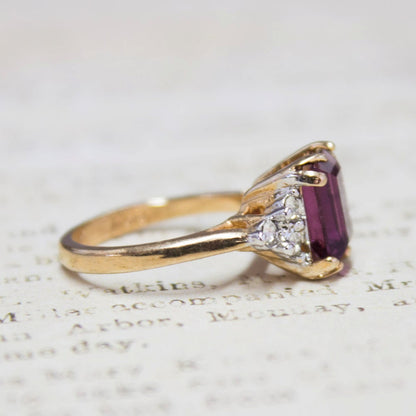 Vintage 1980s Amethyst Swarovski Crystal Ring with Clear Crystal Accents - 18k Gold Electroplated - Made in USA jewelry image 1