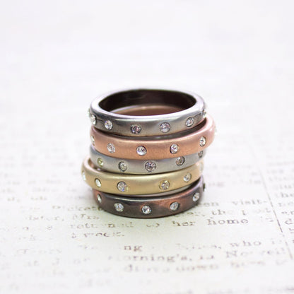 Vintage 1980s Brushed Rose Gold Electroplated Stacking Band with Austrian Crystals - Made in USA jewelry image 1
