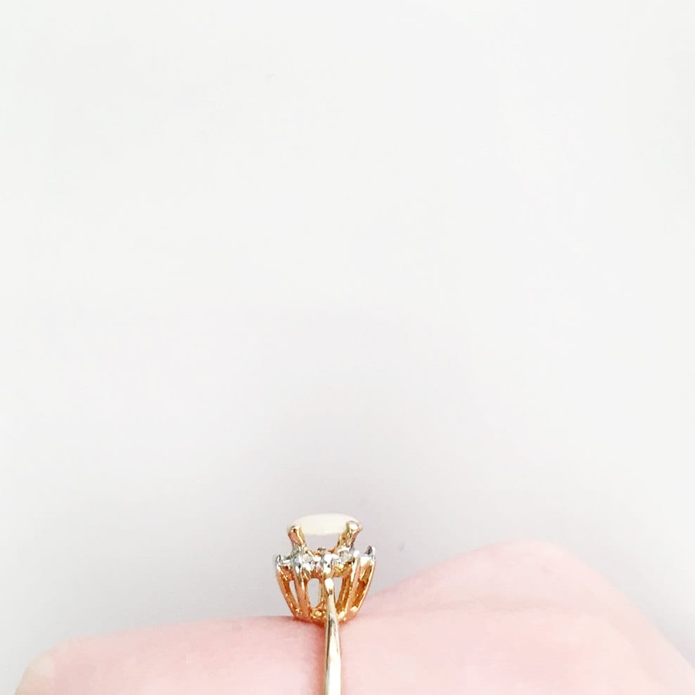 Vintage 1980s Genuine Opal Ring with Clear Austrian Crystals – 18kt Yellow Gold Electroplated – Made in USA jewelry image 1