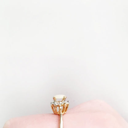 Vintage 1980s Genuine Opal Ring with Clear Austrian Crystals – 18kt Yellow Gold Electroplated – Made in USA jewelry image 1