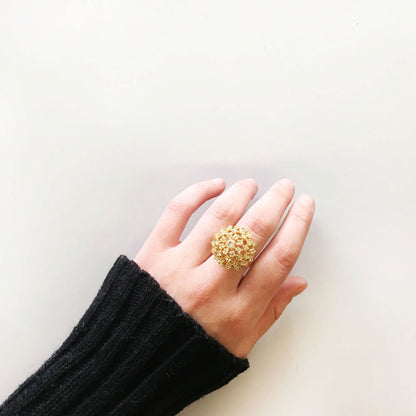 Vintage 1970s Cocktail Cluster Ring with Clear Austrian Crystals – 18k Gold Electroplated – Made in USA jewelry image 1
